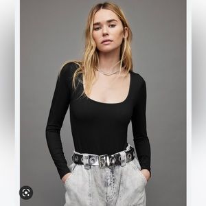All Saints Black scope neck body suit